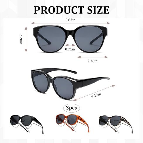 Over Glasses Sunglasses for Women, Sunglasses That Fit Over Glasses, Sunglasses Over Glasses Women, Adjustable Frame for Reading Glasses, Three Pairs Multipack with Protection in Saudi Arabia