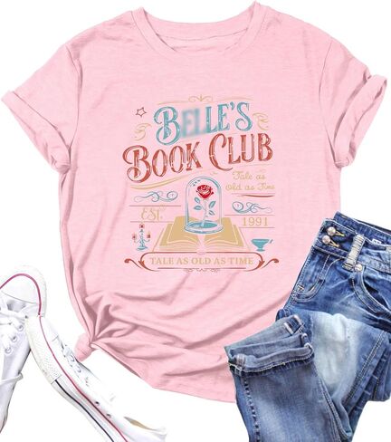 Magic Kingdom Shirt Women Belle Book Club Shirt: Beauty Princess Tshirt Reading Bookish Lover Gift Tee Vacation Tops in Saudi Arabia