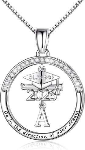 Ritach Graduation Gift for Her - Class of 2026 Graduation Cap Initial Necklace Silver Cubic Zirconia Graduation Necklace Masters Degree High School College Graduation Gift for Her in Saudi Arabia