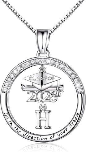 Ritach Graduation Gift for Her - Class of 2026 Graduation Cap Initial Necklace Silver Cubic Zirconia Graduation Necklace Masters Degree High School College Graduation Gift for Her in Saudi Arabia