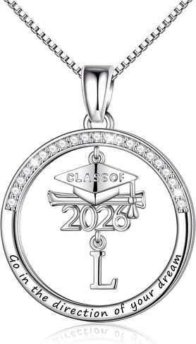Ritach Graduation Gift for Her - Class of 2026 Graduation Cap Initial Necklace Silver Cubic Zirconia Graduation Necklace Masters Degree High School College Graduation Gift for Her in Saudi Arabia