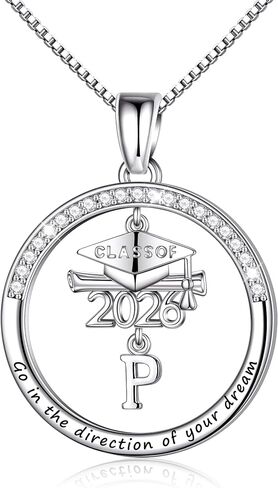 Ritach Graduation Gift for Her - Class of 2026 Graduation Cap Initial Necklace Silver Cubic Zirconia Graduation Necklace Masters Degree High School College Graduation Gift for Her in Saudi Arabia