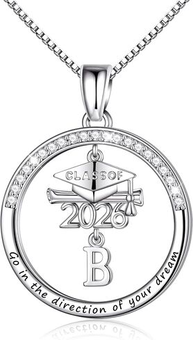 Ritach Graduation Gift for Her - Class of 2026 Graduation Cap Initial Necklace Silver Cubic Zirconia Graduation Necklace Masters Degree High School College Graduation Gift for Her in Saudi Arabia