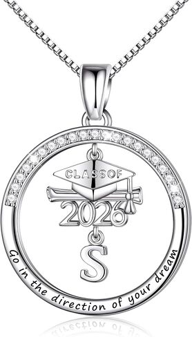 Ritach Graduation Gift for Her - Class of 2026 Graduation Cap Initial Necklace Silver Cubic Zirconia Graduation Necklace Masters Degree High School College Graduation Gift for Her in Saudi Arabia