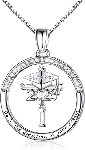 Ritach Graduation Gift for Her - Class of 2026 Graduation Cap Initial Necklace Silver Cubic Zirconia Graduation Necklace Masters Degree High School College Graduation Gift for Her in Saudi Arabia