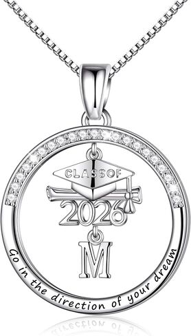 Ritach Graduation Gift for Her - Class of 2026 Graduation Cap Initial Necklace Silver Cubic Zirconia Graduation Necklace Masters Degree High School College Graduation Gift for Her in Saudi Arabia