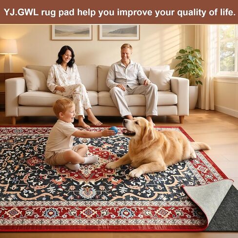 YJ.GWL 4x6 Feet Non Slip Rug Pad 1/4 inch Thick Felt and Silicone Backing, Dual Surface Cushion Rug Gripper for Hardwood Floors, Carpet Liner Keep Rugs in Place, Anti Skid Mat for Under Area Rug in Saudi Arabia