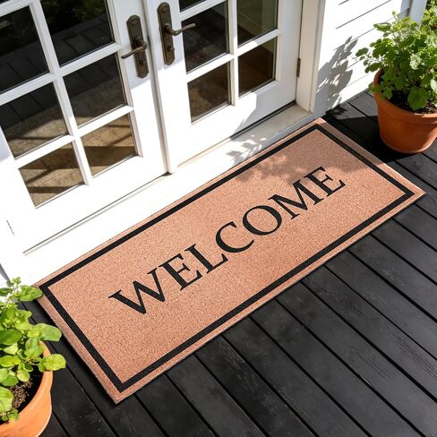Welcome Long Doormat for Double Door Entrance, 24x59 Inch Heavy Duty Front Porch Rug with Non Slip PVC Backing, Extra Large Decorative Oversized Welcome Mat for Indoor Outdoor Entryway in Saudi Arabia