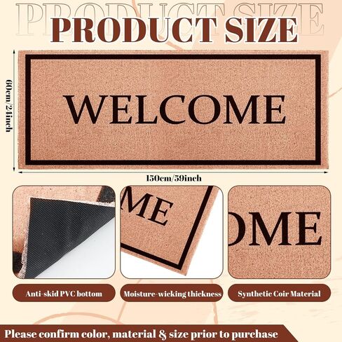 Welcome Long Doormat for Double Door Entrance, 24x59 Inch Heavy Duty Front Porch Rug with Non Slip PVC Backing, Extra Large Decorative Oversized Welcome Mat for Indoor Outdoor Entryway in Saudi Arabia