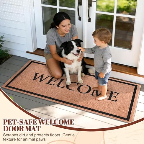 Welcome Long Doormat for Double Door Entrance, 24x59 Inch Heavy Duty Front Porch Rug with Non Slip PVC Backing, Extra Large Decorative Oversized Welcome Mat for Indoor Outdoor Entryway in Saudi Arabia