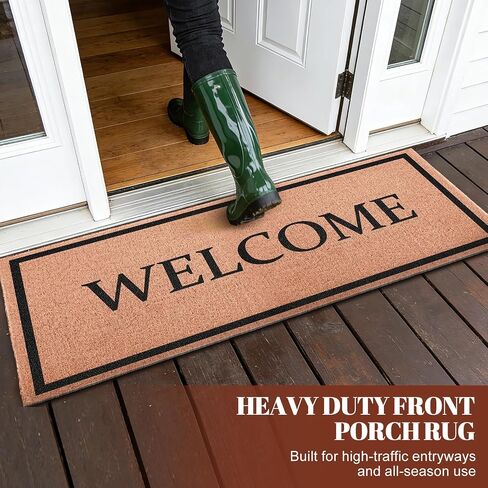 Welcome Long Doormat for Double Door Entrance, 24x59 Inch Heavy Duty Front Porch Rug with Non Slip PVC Backing, Extra Large Decorative Oversized Welcome Mat for Indoor Outdoor Entryway in Saudi Arabia