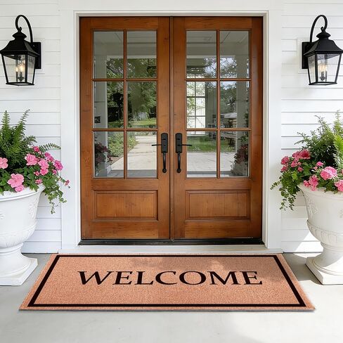 Welcome Long Doormat for Double Door Entrance, 24x59 Inch Heavy Duty Front Porch Rug with Non Slip PVC Backing, Extra Large Decorative Oversized Welcome Mat for Indoor Outdoor Entryway in Saudi Arabia