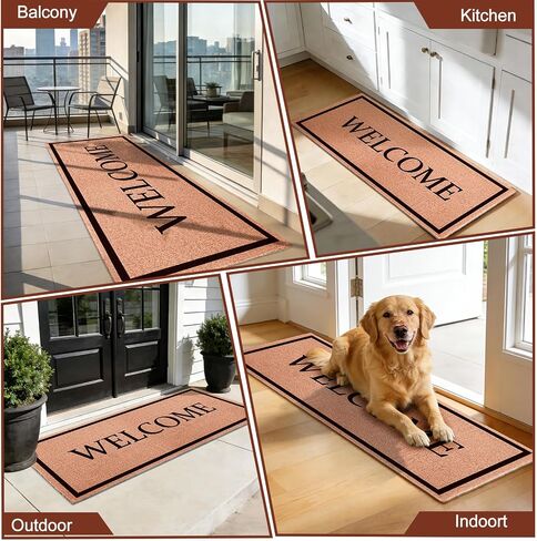 Welcome Long Doormat for Double Door Entrance, 24x59 Inch Heavy Duty Front Porch Rug with Non Slip PVC Backing, Extra Large Decorative Oversized Welcome Mat for Indoor Outdoor Entryway in Saudi Arabia