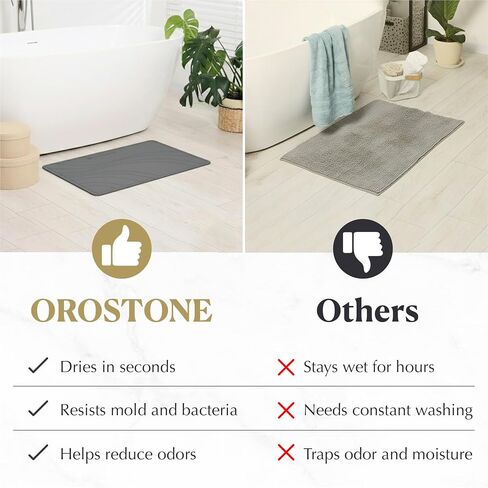 Stone Bath Mat – Diatomaceous Earth, Quick Dry & Super Absorbent, Non-Slip Base, Modern Minimalist Bathroom Mat, Luxury Shower Floor Mat for Bathroom (24x16") in Kuwait