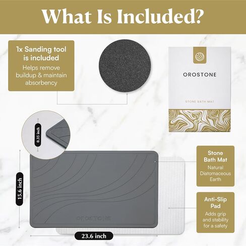 Stone Bath Mat – Diatomaceous Earth, Quick Dry & Super Absorbent, Non-Slip Base, Modern Minimalist Bathroom Mat, Luxury Shower Floor Mat for Bathroom (24x16") in Kuwait