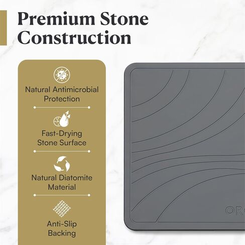 Stone Bath Mat – Diatomaceous Earth, Quick Dry & Super Absorbent, Non-Slip Base, Modern Minimalist Bathroom Mat, Luxury Shower Floor Mat for Bathroom (24x16") in Kuwait