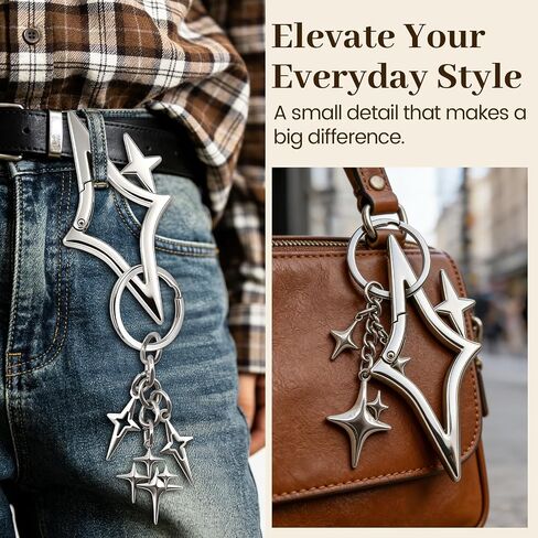 Stars Carabiner Buckle, Cool Keyring Set, Y2K Style Star-Shaped Decorative Pendant Fashion Belt Buckle for Pendants, Keys, and Bags. in Saudi Arabia