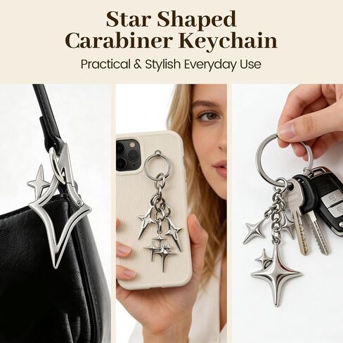 Stars Carabiner Buckle, Cool Keyring Set, Y2K Style Star-Shaped Decorative Pendant Fashion Belt Buckle for Pendants, Keys, and Bags. in Saudi Arabia