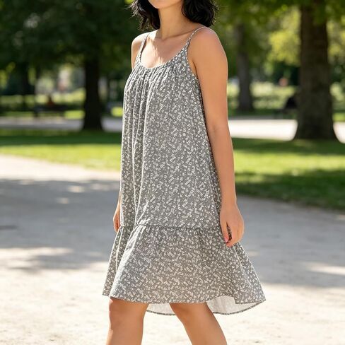 Womens Floral Print Cami Jumpsuit Sleeveless Swing Dress Summer Casual Bohemian Vest Romper (Grey,Large) in Kuwait