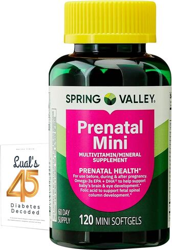 Spring Valley Mini Prenatal Vitamins for Women Softgels Bundle with Luall's 45 Diabetes Decoded. Mini Prenatal Vitamins for Women 120 Soft Gels in Saudi Arabia