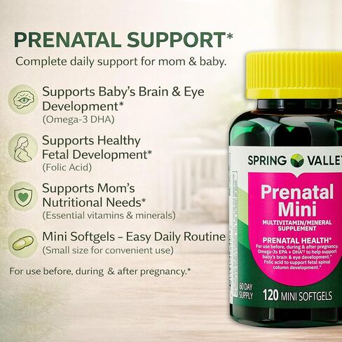 Spring Valley Mini Prenatal Vitamins for Women Softgels Bundle with Luall's 45 Diabetes Decoded. Mini Prenatal Vitamins for Women 120 Soft Gels in Saudi Arabia