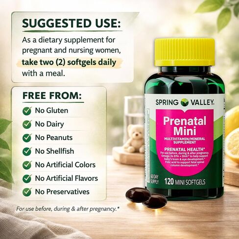 Spring Valley Mini Prenatal Vitamins for Women Softgels Bundle with Luall's 45 Diabetes Decoded. Mini Prenatal Vitamins for Women 120 Soft Gels in Saudi Arabia