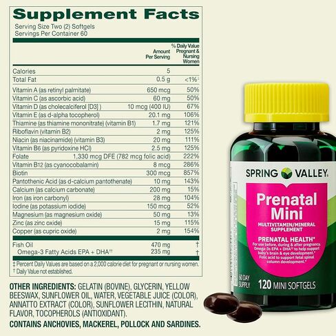 Spring Valley Mini Prenatal Vitamins for Women Softgels Bundle with Luall's 45 Diabetes Decoded. Mini Prenatal Vitamins for Women 120 Soft Gels in Saudi Arabia