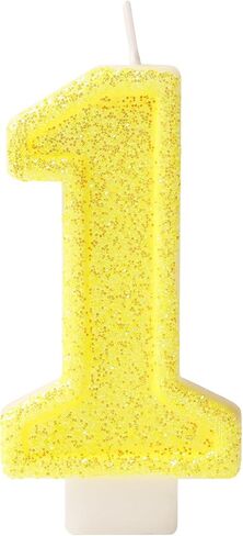 Yellow Number 1 Birthday Candle, Glitter Number Candles Girl, 1st Birthday Cake Topper Decoration, Party Supplies Anniversary Celebrations in Saudi Arabia