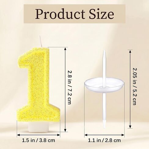 Yellow Number 1 Birthday Candle, Glitter Number Candles Girl, 1st Birthday Cake Topper Decoration, Party Supplies Anniversary Celebrations in Saudi Arabia