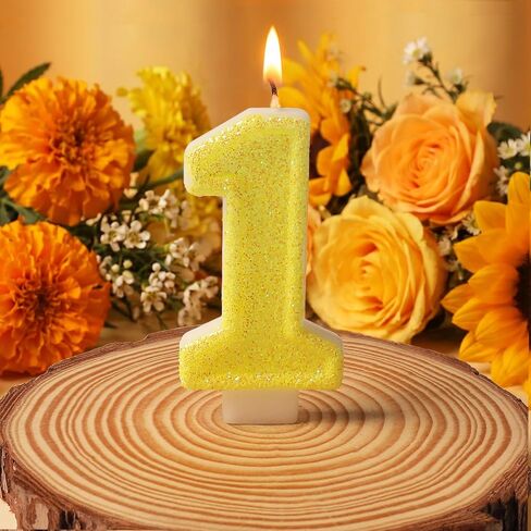 Yellow Number 1 Birthday Candle, Glitter Number Candles Girl, 1st Birthday Cake Topper Decoration, Party Supplies Anniversary Celebrations in Saudi Arabia