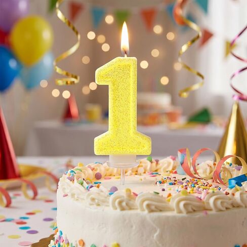 Yellow Number 1 Birthday Candle, Glitter Number Candles Girl, 1st Birthday Cake Topper Decoration, Party Supplies Anniversary Celebrations in Saudi Arabia