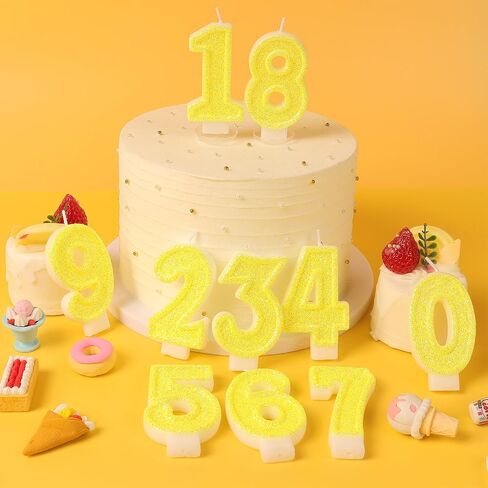Yellow Number 1 Birthday Candle, Glitter Number Candles Girl, 1st Birthday Cake Topper Decoration, Party Supplies Anniversary Celebrations in Saudi Arabia