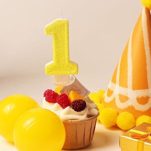 Yellow Number 1 Birthday Candle, Glitter Number Candles Girl, 1st Birthday Cake Topper Decoration, Party Supplies Anniversary Celebrations in Saudi Arabia