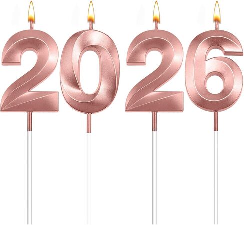 Graduation Candle 2026, 4 Pcs 3D Visual 2026 ose Gold Number Candles for Graduation Cake Decorations, Class of 2026 Cake Topper, 20, 22, 26, 60, 62 Birthday Candles Happy Birthday Cake Toppers in Saudi Arabia