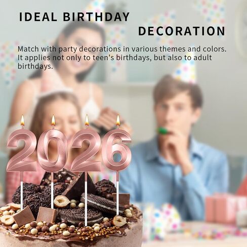 Graduation Candle 2026, 4 Pcs 3D Visual 2026 ose Gold Number Candles for Graduation Cake Decorations, Class of 2026 Cake Topper, 20, 22, 26, 60, 62 Birthday Candles Happy Birthday Cake Toppers in Saudi Arabia
