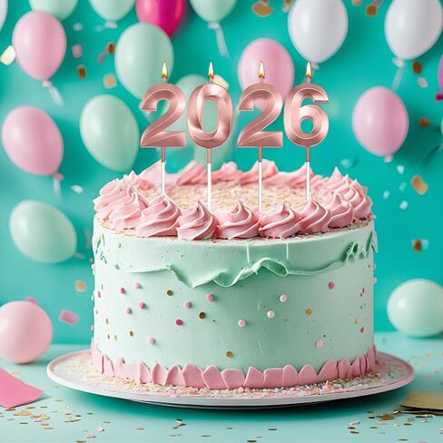 Graduation Candle 2026, 4 Pcs 3D Visual 2026 ose Gold Number Candles for Graduation Cake Decorations, Class of 2026 Cake Topper, 20, 22, 26, 60, 62 Birthday Candles Happy Birthday Cake Toppers in Saudi Arabia