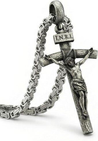 Catholic Crucifix Necklace for Men and Women, Exquisite Medium/Large Crucifix Pendant, Vintage Gold&Silver Tone, Faith Jewelry with Luxury Gift Box in Kuwait
