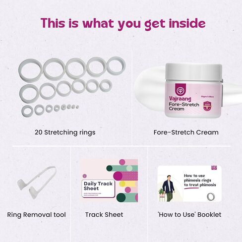 Vajraang Stretching Rings Kit | 20 Graduated Silicone Rings + Cream + Removal Tool + Manual in Saudi Arabia