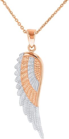 Jewelry America Solid 14k Rose Gold Textured Angel Wing Charm Pendant Necklace in Kuwait