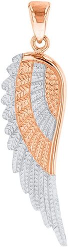 Jewelry America Solid 14k Rose Gold Textured Angel Wing Charm Pendant Necklace in Kuwait