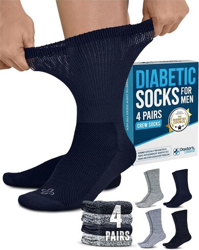 Doctor's Select® Diabetic Socks for Men - 4 Pairs Non Binding Neuropathy Socks for Swollen Feet, Work, Travel & Comfort in Saudi Arabia
