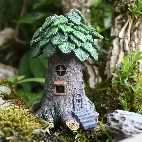 Fairy Garden Tree House Statue, Tiny Resin Fairy House Figurine, Home Decoration for Mini Landscape & Plant Pot Decor in Kuwait