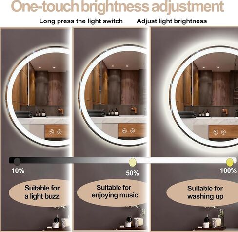 LTFUUAI 24" Round LED Bathroom Mirror with Lights, Smart Touch 3-Color Dimming Lighted Vanity Mirror wall Mounted, Anti-Fog Shatterproof with Front & Back Light, for Bathroom Vanity in Saudi Arabia