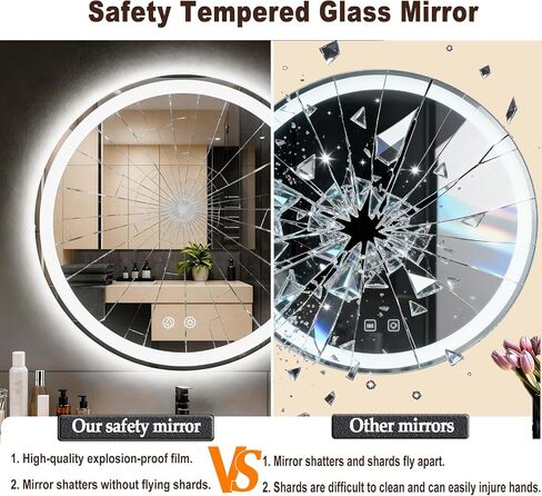 LTFUUAI 24" Round LED Bathroom Mirror with Lights, Smart Touch 3-Color Dimming Lighted Vanity Mirror wall Mounted, Anti-Fog Shatterproof with Front & Back Light, for Bathroom Vanity in Saudi Arabia