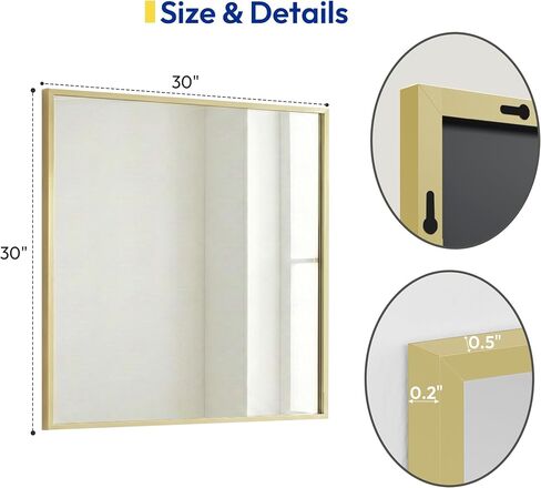 30" x 30" Gold Square Wall Mirror, Metal Framed Accent Decor, Boho Chic Bathroom Mirror for Vanity & Bedroom, Vintage Brass Tone in Saudi Arabia