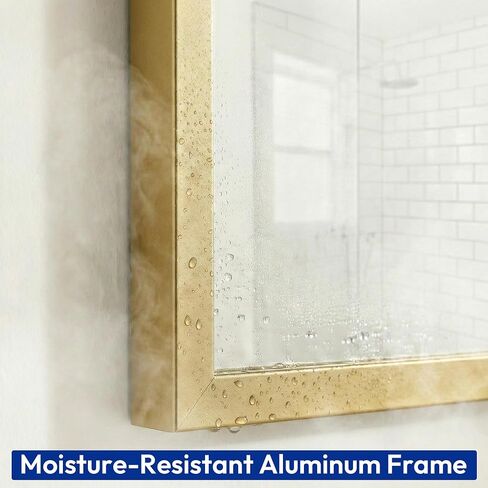 30" x 30" Gold Square Wall Mirror, Metal Framed Accent Decor, Boho Chic Bathroom Mirror for Vanity & Bedroom, Vintage Brass Tone in Saudi Arabia