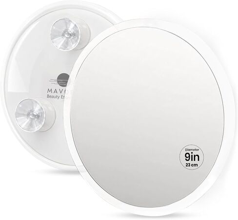 Mavoro 9'' Shower Mirror with 3 Strong Suction Cups | Non-Magnified Acrylic Mirror | Less Fogging | Portable Travel Shaving & Grooming Mirror | Clear in Saudi Arabia