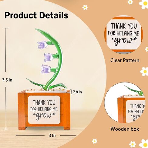 Crystal Lily of the Valley Potted Glass Flowers Ornament Emotional Support Plant for Women,Thank You for Helping Me Grow Gift Appreciation Gifts Thank You Gifts for Teachers Mentor Supervisor in Saudi Arabia