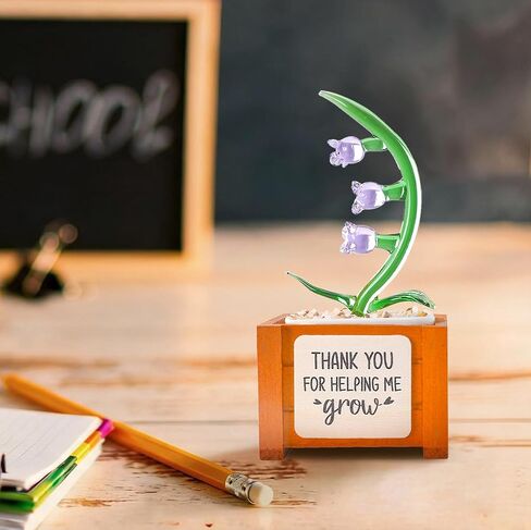Crystal Lily of the Valley Potted Glass Flowers Ornament Emotional Support Plant for Women,Thank You for Helping Me Grow Gift Appreciation Gifts Thank You Gifts for Teachers Mentor Supervisor in Saudi Arabia