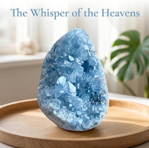 Large 2.2-2.6lb Raw Celestite Crystal Cluster Geode Egg - Natural Crystal for Home/Office Decor Healing Crystal Christmas Gift Natural Crystal Stone (1000-1200g, 10-20cm) in Saudi Arabia